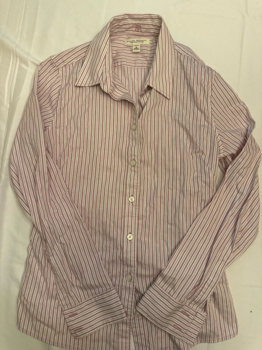 Banana Republic Women's Pink & White Striped Button-Down Shirt